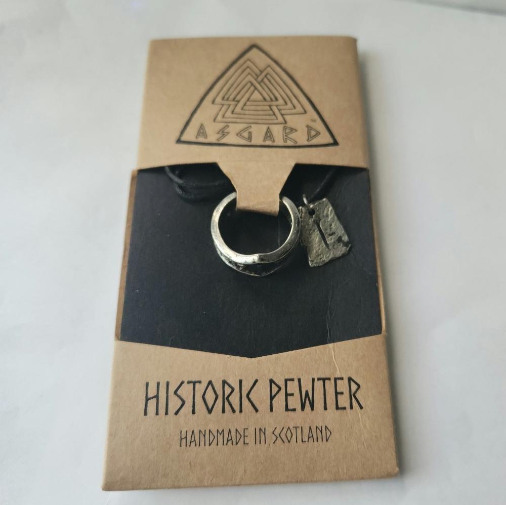 Azgard Historic Pewter Isa Rune adjustable Ring with Necklace NWT